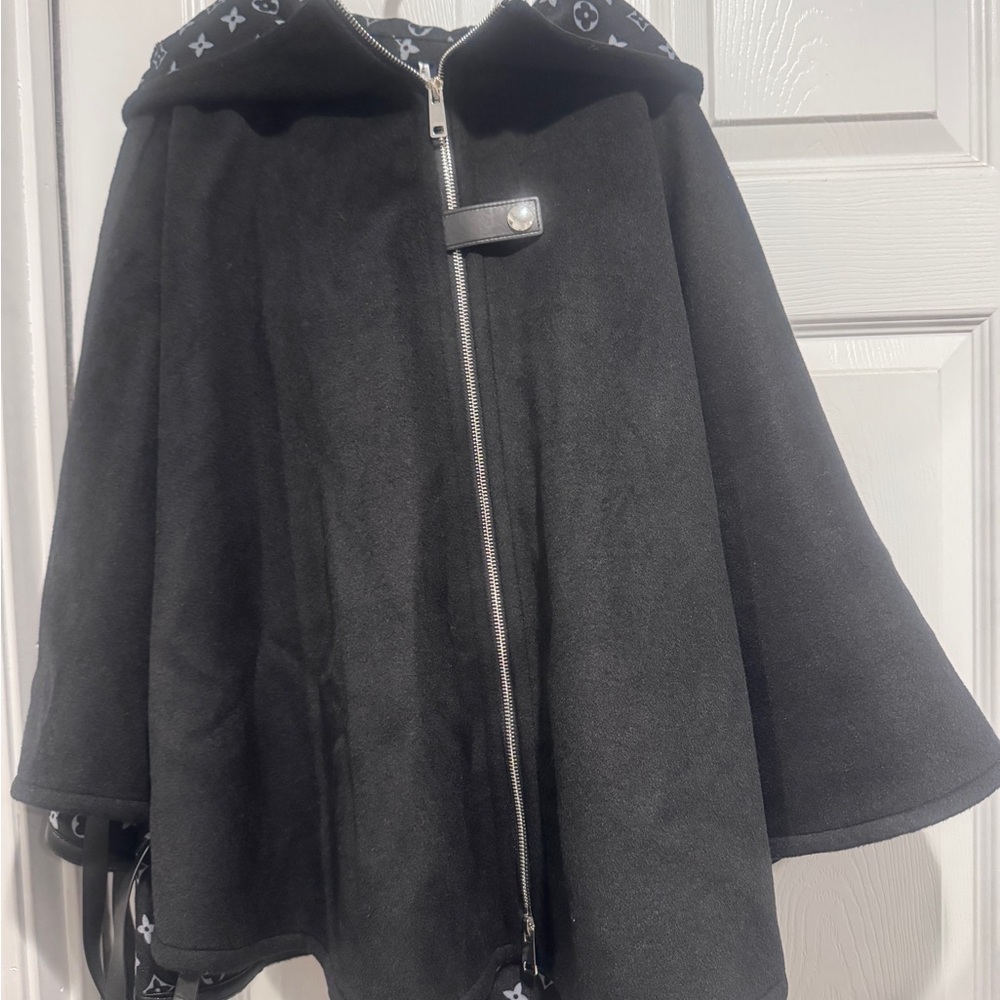 Stylish Black Hooded Cape with Designer Trim